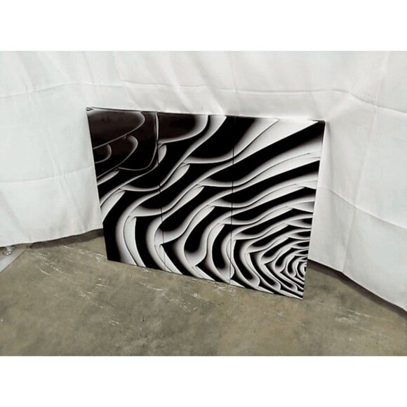 3 Panel Fractal Abstract Floral Wall Art - Black/White Abstract Art ~36"x28" - Picture 5 of 7